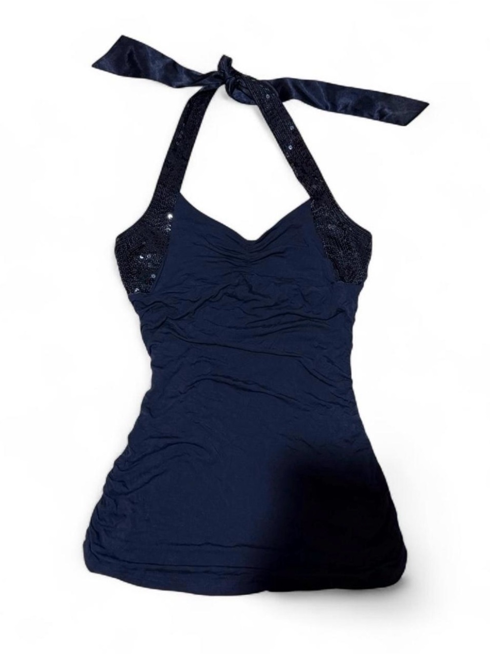 Y2K Women’s Navy Halter Tank with Sequin Detail